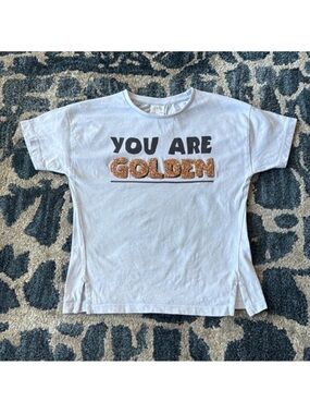 Zara Girls/kids T shirt/Top/Tee Sz 6 Blue Black sparkly glitter front print